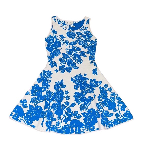 milly blue and white dress Milly Cami Knit Poplin Blocked Midi Dress- Blue/White main image 1